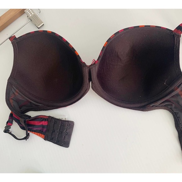 Marie Jo L'Adventure Maroon Multi-Color Striped Adjustable Bra Women's Size 34E - Picture 6 of 9